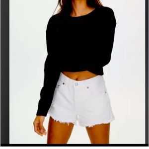 Levi's 501 womens cutoff white raw hem button fly denim